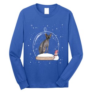 Christmas Black Sphynx Cat Snow Globe Funny Gift Xmas Long Sleeve Shirt