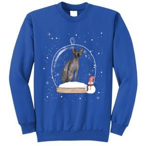 Christmas Black Sphynx Cat Snow Globe Funny Gift Xmas Tall Sweatshirt