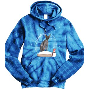 Christmas Black Sphynx Cat Snow Globe Funny Gift Xmas Tie Dye Hoodie