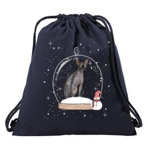 Christmas Black Sphynx Cat Snow Globe Funny Gift Xmas Drawstring Bag