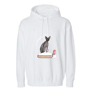 Christmas Black Sphynx Cat Snow Globe Funny Gift Xmas Garment-Dyed Fleece Hoodie