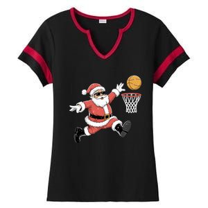 Christmas Basketball Santa Claus Dunking Funny Humor Cool Gift Ladies Halftime Notch Neck Tee