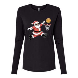 Christmas Basketball Santa Claus Dunking Funny Humor Cool Gift Womens Cotton Relaxed Long Sleeve T-Shirt