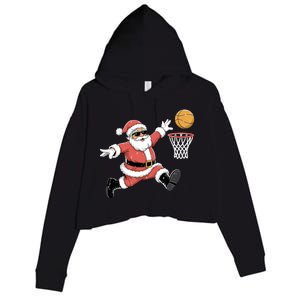 Christmas Basketball Santa Claus Dunking Funny Humor Cool Gift Crop Fleece Hoodie