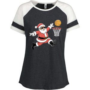 Christmas Basketball Santa Claus Dunking Funny Humor Cool Gift Enza Ladies Jersey Colorblock Tee