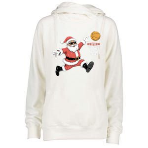 Christmas Basketball Santa Claus Dunking Funny Humor Cool Gift Womens Funnel Neck Pullover Hood