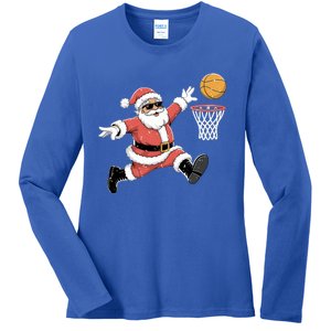 Christmas Basketball Santa Claus Dunking Funny Humor Cool Gift Ladies Long Sleeve Shirt