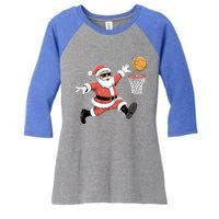 Christmas Basketball Santa Claus Dunking Funny Humor Cool Gift Women's Tri-Blend 3/4-Sleeve Raglan Shirt