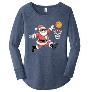 Christmas Basketball Santa Claus Dunking Funny Humor Cool Gift Women's Perfect Tri Tunic Long Sleeve Shirt