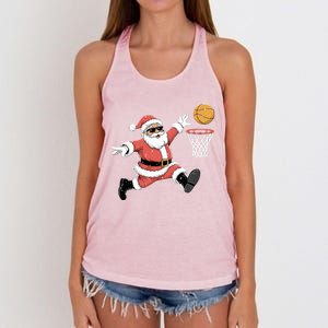 Christmas Basketball Santa Claus Dunking Funny Humor Cool Gift Women's Knotted Racerback Tank