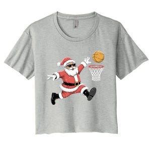 Christmas Basketball Santa Claus Dunking Funny Humor Cool Gift Women's Crop Top Tee