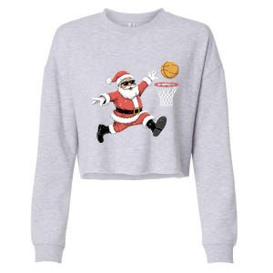 Christmas Basketball Santa Claus Dunking Funny Humor Cool Gift Cropped Pullover Crew