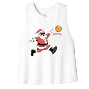 Christmas Basketball Santa Claus Dunking Funny Humor Cool Gift Women's Racerback Cropped Tank