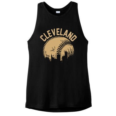 Cleveland Baseball Skyline Ohio Player Coach Fan Ladies PosiCharge Tri-Blend Wicking Tank