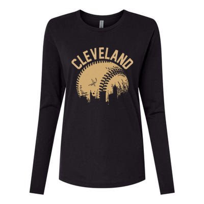 Cleveland Baseball Skyline Ohio Player Coach Fan Womens Cotton Relaxed Long Sleeve T-Shirt