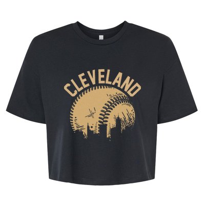 Cleveland Baseball Skyline Ohio Player Coach Fan Bella+Canvas Jersey Crop Tee