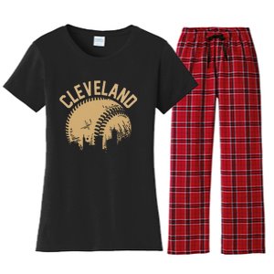 Cleveland Baseball Skyline Ohio Player Coach Fan Women's Flannel Pajama Set