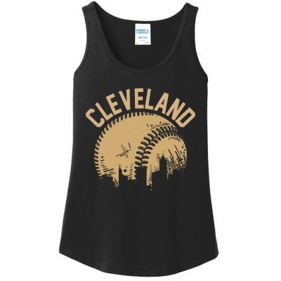 Cleveland Baseball Skyline Ohio Player Coach Fan Ladies Essential Tank