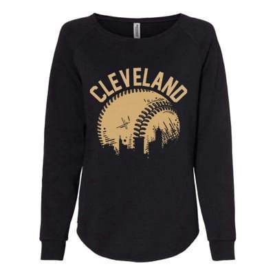 Cleveland Baseball Skyline Ohio Player Coach Fan Womens California Wash Sweatshirt