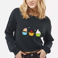 Cupcakes Baking Sweet Cupcakes Sweet Cupcake Baking Cropped Pullover Crew