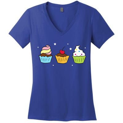 Cupcakes Baking Sweet Cupcakes Sweet Cupcake Baking Women's V-Neck T-Shirt