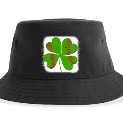 Cool Baseball St Patricks Day Catcher Shamrock Bleached Gift Sustainable Bucket Hat