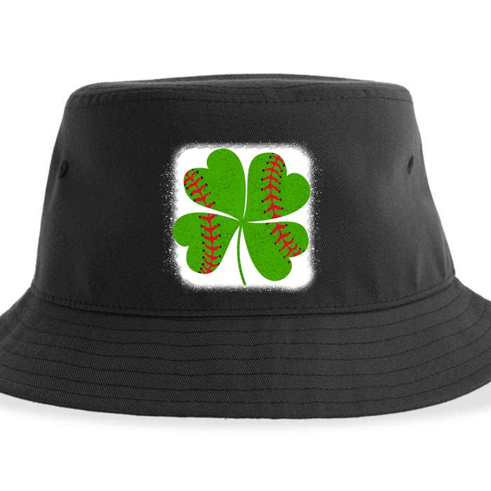 Cool Baseball St Patricks Day Catcher Shamrock Bleached Gift Sustainable Bucket Hat