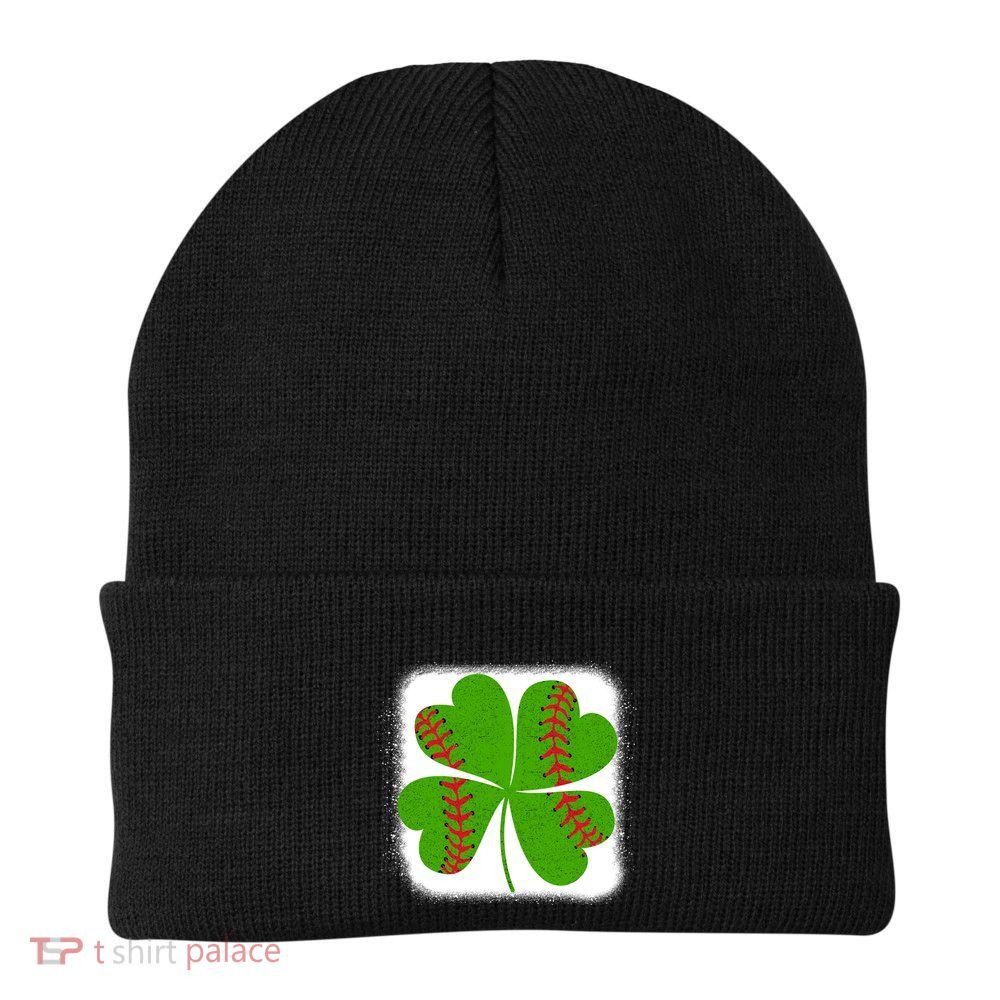 Cool Baseball St Patricks Day Catcher Shamrock Bleached Gift Beanie