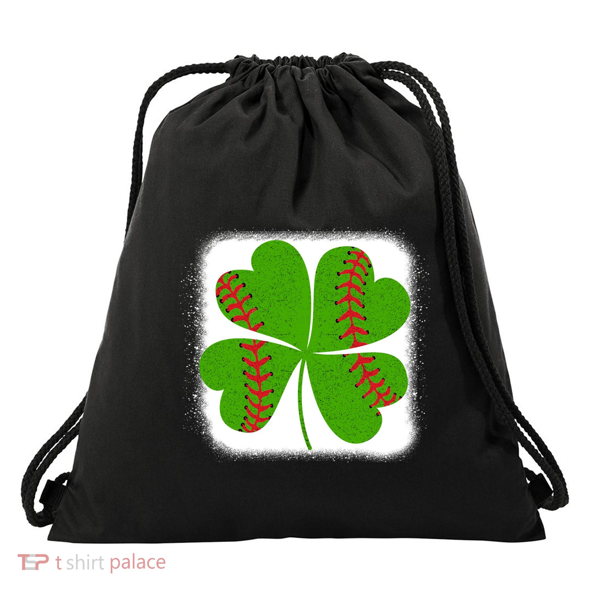 Cool Baseball St Patricks Day Catcher Shamrock Bleached Gift Drawstring Bag