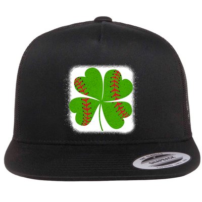 Cool Baseball St Patricks Day Catcher Shamrock Bleached Gift Flatbill Hat