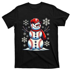 Christmas Baseball Snowman Baseball Christmas T-Shirt