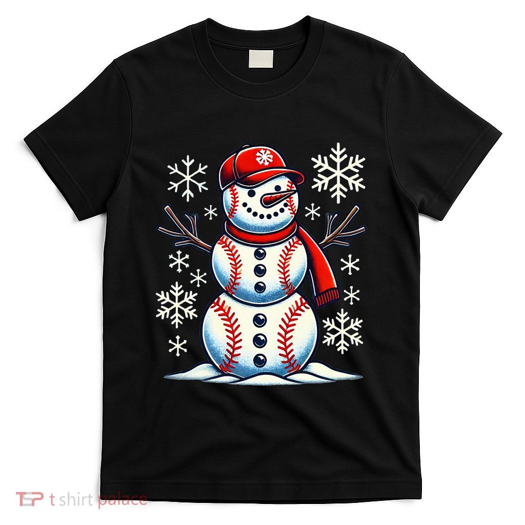 Christmas Baseball Snowman Baseball Christmas T-Shirt