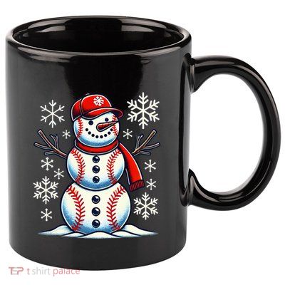 Christmas Baseball Snowman Baseball Christmas 11oz C Handle Ceramic Mug