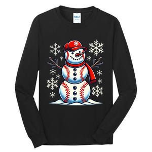 Christmas Baseball Snowman Baseball Christmas Tall Long Sleeve T-Shirt