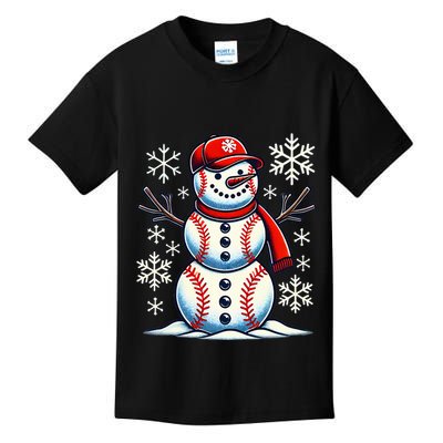 Christmas Baseball Snowman Baseball Christmas Kids T-Shirt