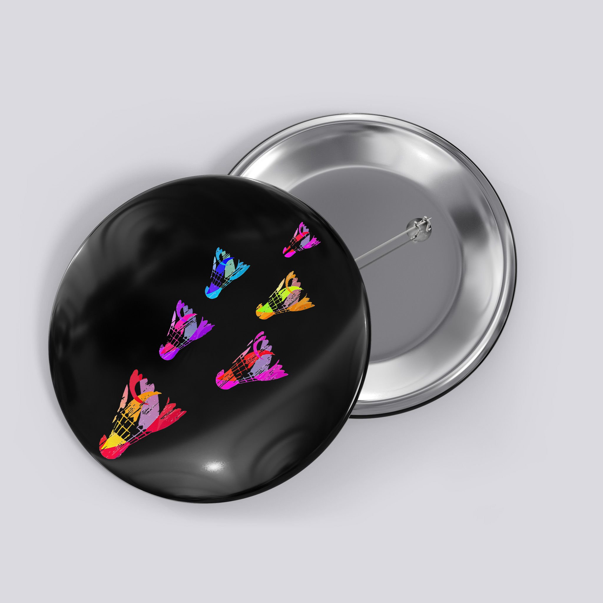 Colorful Badminton Shuttlecock Art Sports Button