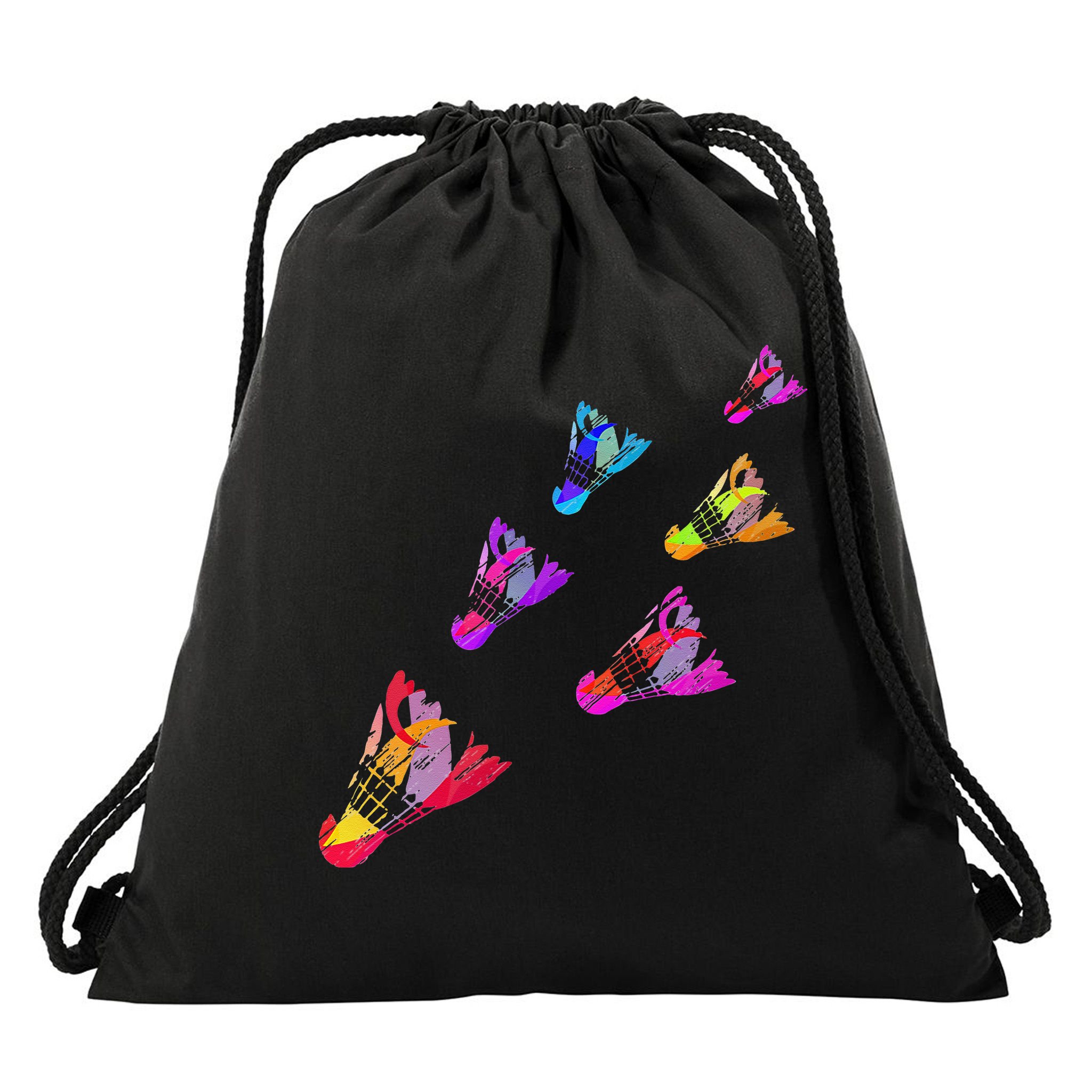 Colorful Badminton Shuttlecock Art Sports Drawstring Bag