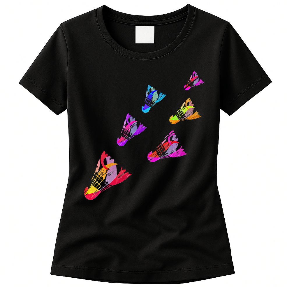 Colorful Badminton Shuttlecock Art Sports Womens T-Shirt