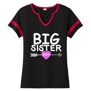 Cute Big Sister 2024 Heart Arrow Ladies Halftime Notch Neck Tee