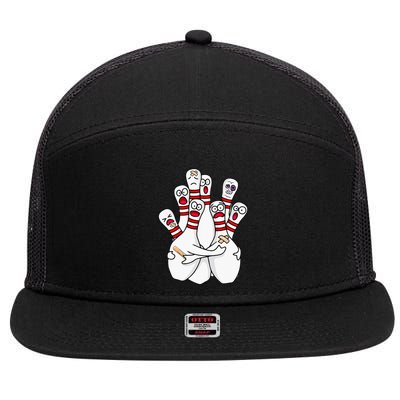 Cartoon Bowling Scared Bowling Pins Funny Sport Bowler 7 Panel Mesh Trucker Snapback Hat