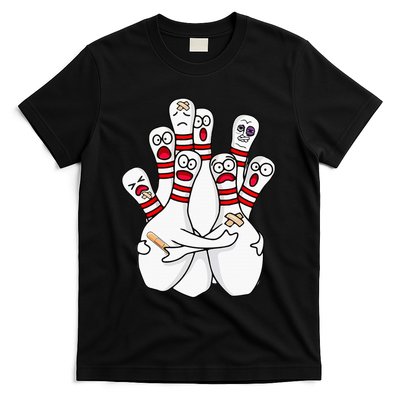 Cartoon Bowling Scared Bowling Pins Funny Sport Bowler T-Shirt