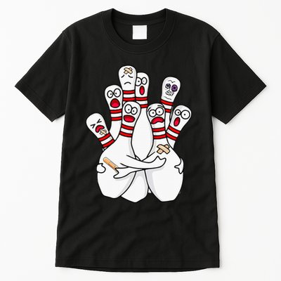 Cartoon Bowling Scared Bowling Pins Funny Sport Bowler Tall T-Shirt