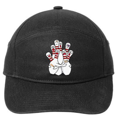 Cartoon Bowling Scared Bowling Pins Funny Sport Bowler 7-Panel Snapback Hat