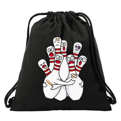 Cartoon Bowling Scared Bowling Pins Funny Sport Bowler Drawstring Bag