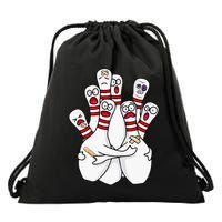Cartoon Bowling Scared Bowling Pins Funny Sport Bowler Drawstring Bag