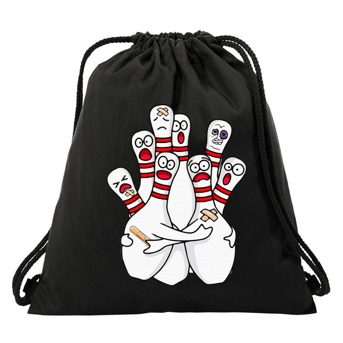 Cartoon Bowling Scared Bowling Pins Funny Sport Bowler Drawstring Bag