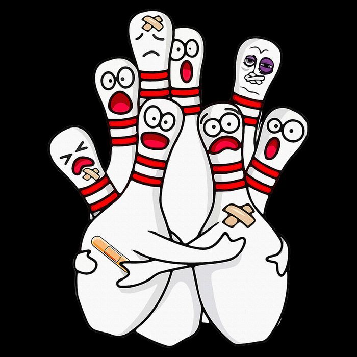 Cartoon Bowling Scared Bowling Pins Funny Sport Bowler Drawstring Bag