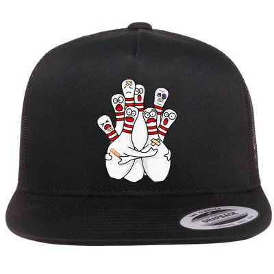 Cartoon Bowling Scared Bowling Pins Funny Sport Bowler Flatbill Hat