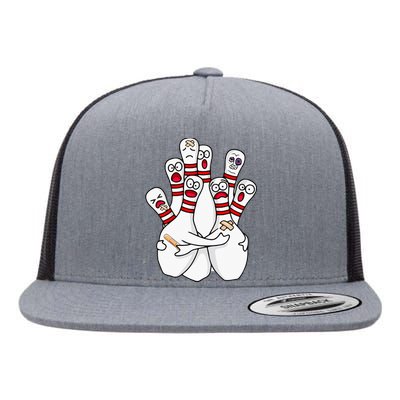 Cartoon Bowling Scared Bowling Pins Funny Sport Bowler Flat Bill Trucker Hat