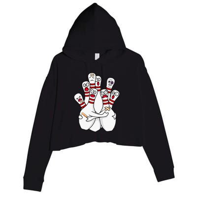 Cartoon Bowling Scared Bowling Pins Funny Sport Bowler Crop Fleece Hoodie